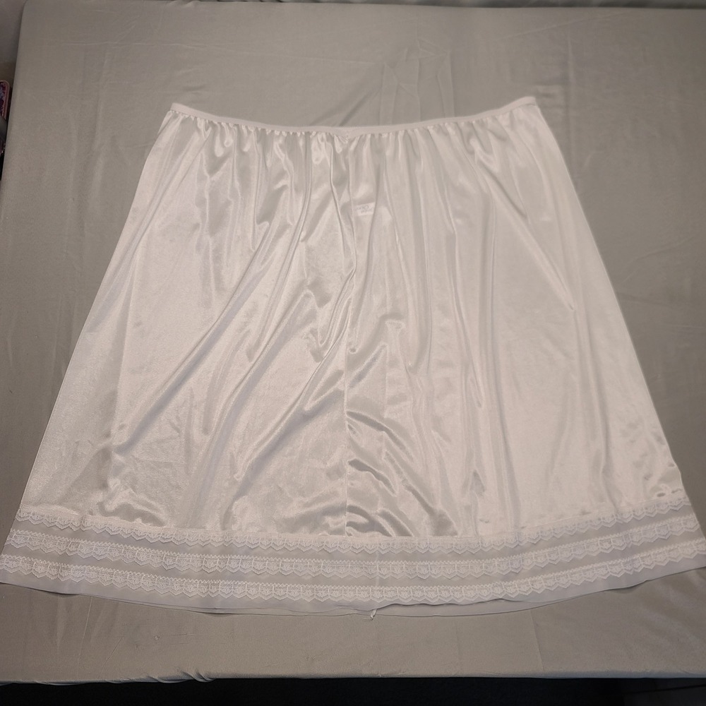 Comfort Choice Half Slip Women Plus White Lace Trim Elastic Waist Lingerie Skirt